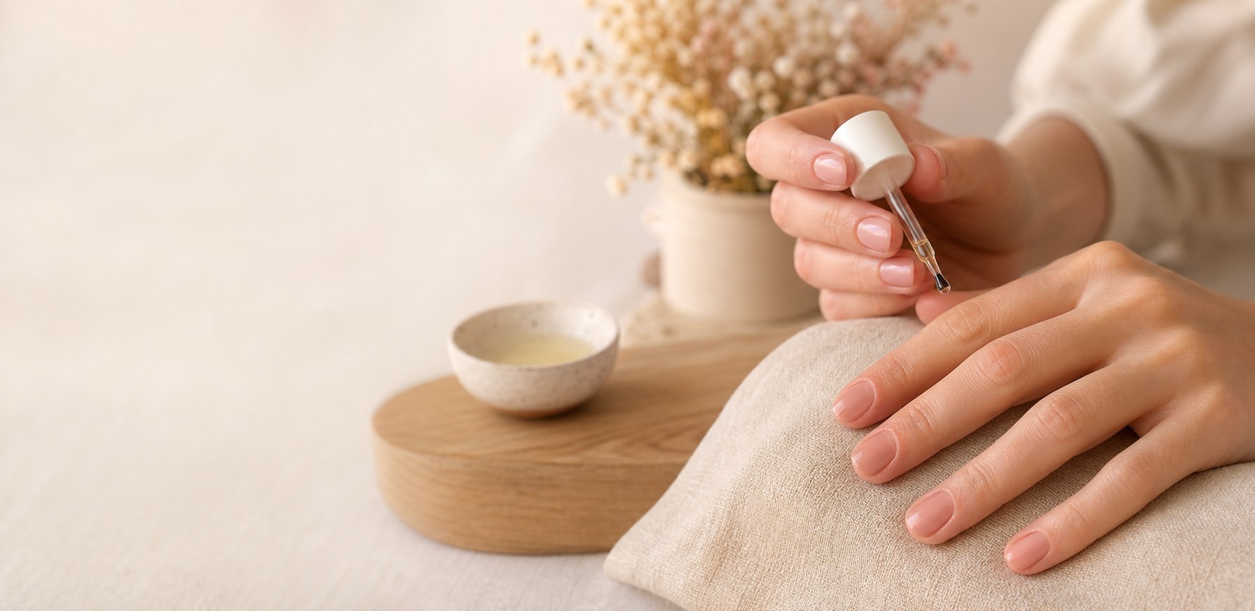 Professionelle Maniküre mit gepflegten natürlichen Nägeln